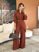Conjunto calça botão flor
