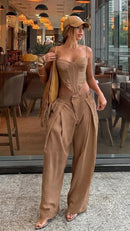 Conjunto Calça Ampla e Corset em linho com viscose Salgunamu