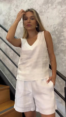 Conjunto Regata e Bermuda com elástico 100% Linho