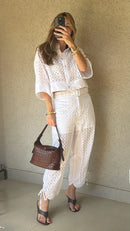 Conjunto em laise e tricoline
