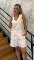 Conjunto Regata e Bermuda com elástico 100% Linho