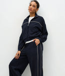 Conjunto Wide Leg em Moletom com Estampa Listrada