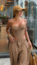 Conjunto Calça Ampla e Corset em linho com viscose Salgunamu