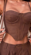 Conjunto Calça Ampla e Corset em linho com viscose Salgunamu