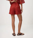 Conjunto em Crochê com Paetês e Bordado Abstrato Vermelho