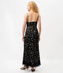 Vestido Midi em Cetim com Estampa Floral e Detalhe em Renda