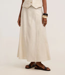 Conjunto Midi em Viscolinho com Costura Aparente no Recorte Bege