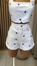 Conjunto Bordado de Folhas All Jeans