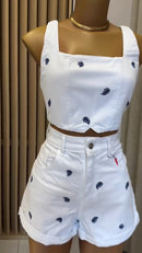Conjunto Bordado de Folhas All Jeans