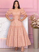 Vestido Supermidi Lese Algodão Bordado