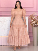 Vestido Supermidi Lese Algodão Bordado