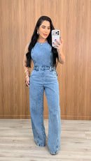 Macacão Jeans Amarração  Wide Leg Thais