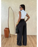 Calça Pantalona risca de Giz
