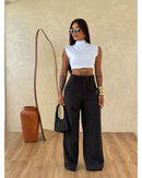 Calça Pantalona risca de Giz