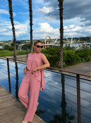 Conjunto Blusa Assimétrica e Calça com Pregas
