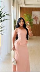 Conjunto saia longa + blusa peplum